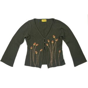 Jocomomola Cardigan Sweater Women's Size 40 Floral Button Olive Japan